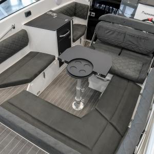 Yamarin 67 Day Cruiser cockpit with dark grey Niroxx upholstery