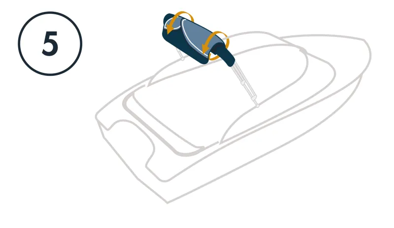 Drawing of a boat with a rolled-up canopy